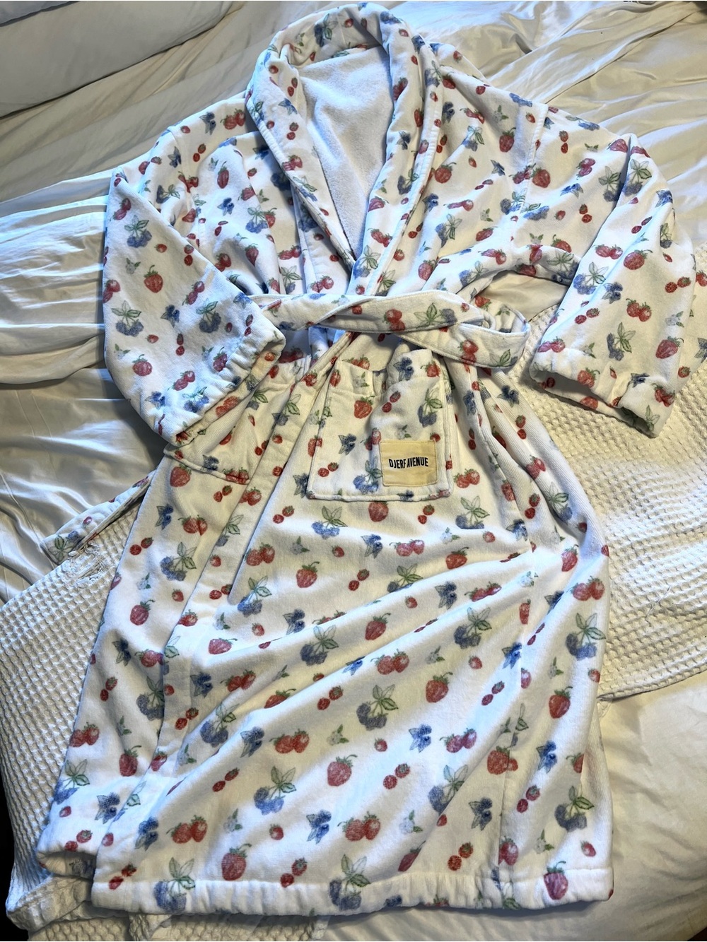Djerf Avenue Summer Berries Print Terry Robe Organic Cotton Bathrobe XL - Picture 5 of 7